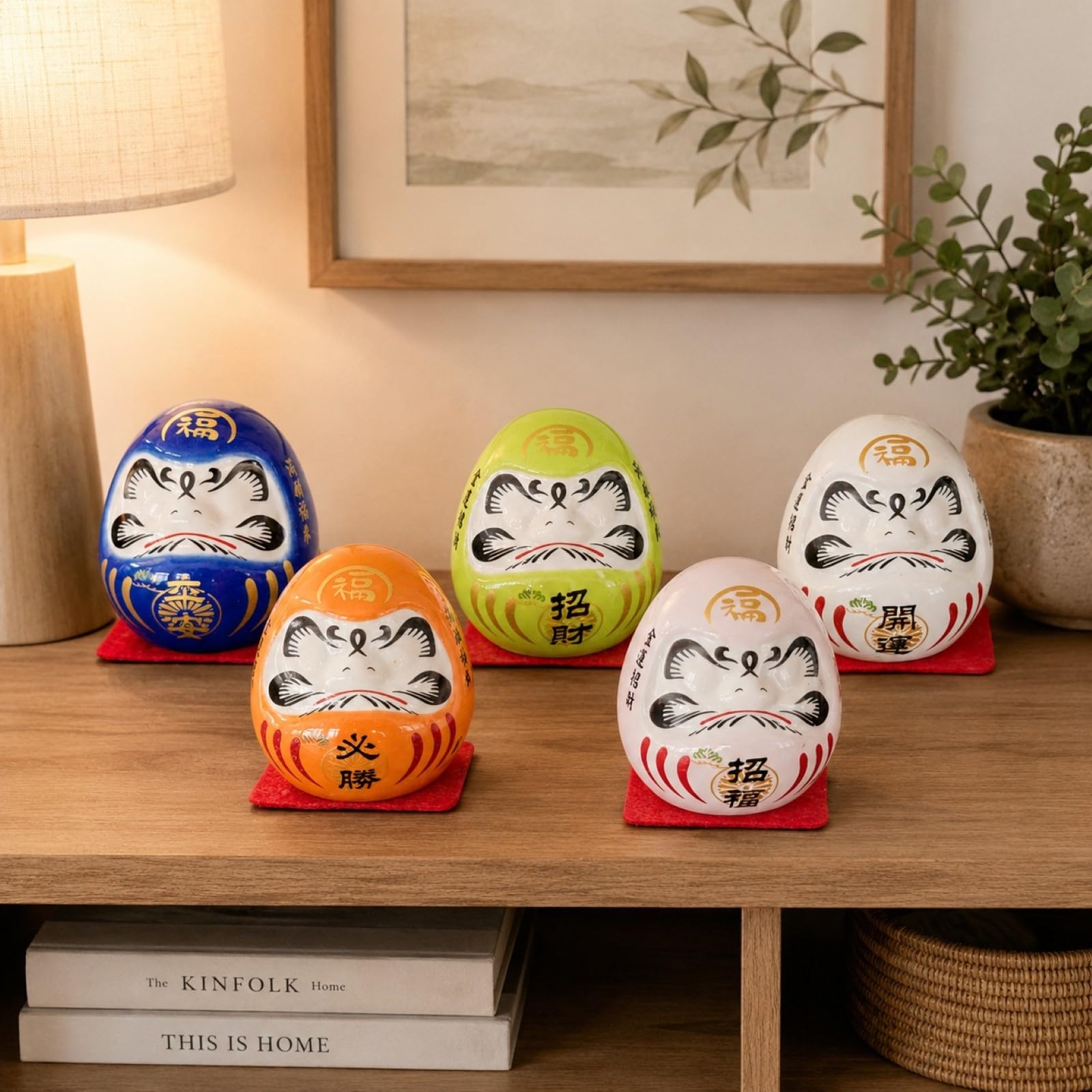 置物 Toimama No.351 LOGOFUN 5PCS Small Daruma Figurine Ceramic No Eyes Good Luck Decor