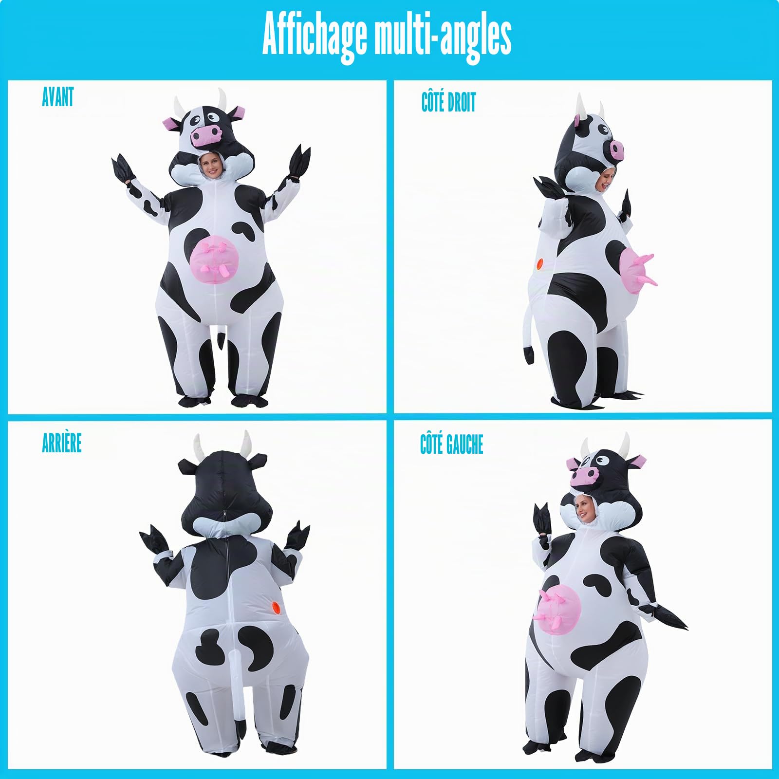 Costume Gonflable de Vache, Costume de Vache Amusant, Déguisement Animal Drôle, Idéal pour Costumes d'Halloween, Noël, Carnaval, Cosplay, Fêtes et Soirées à Thème, Mascarades