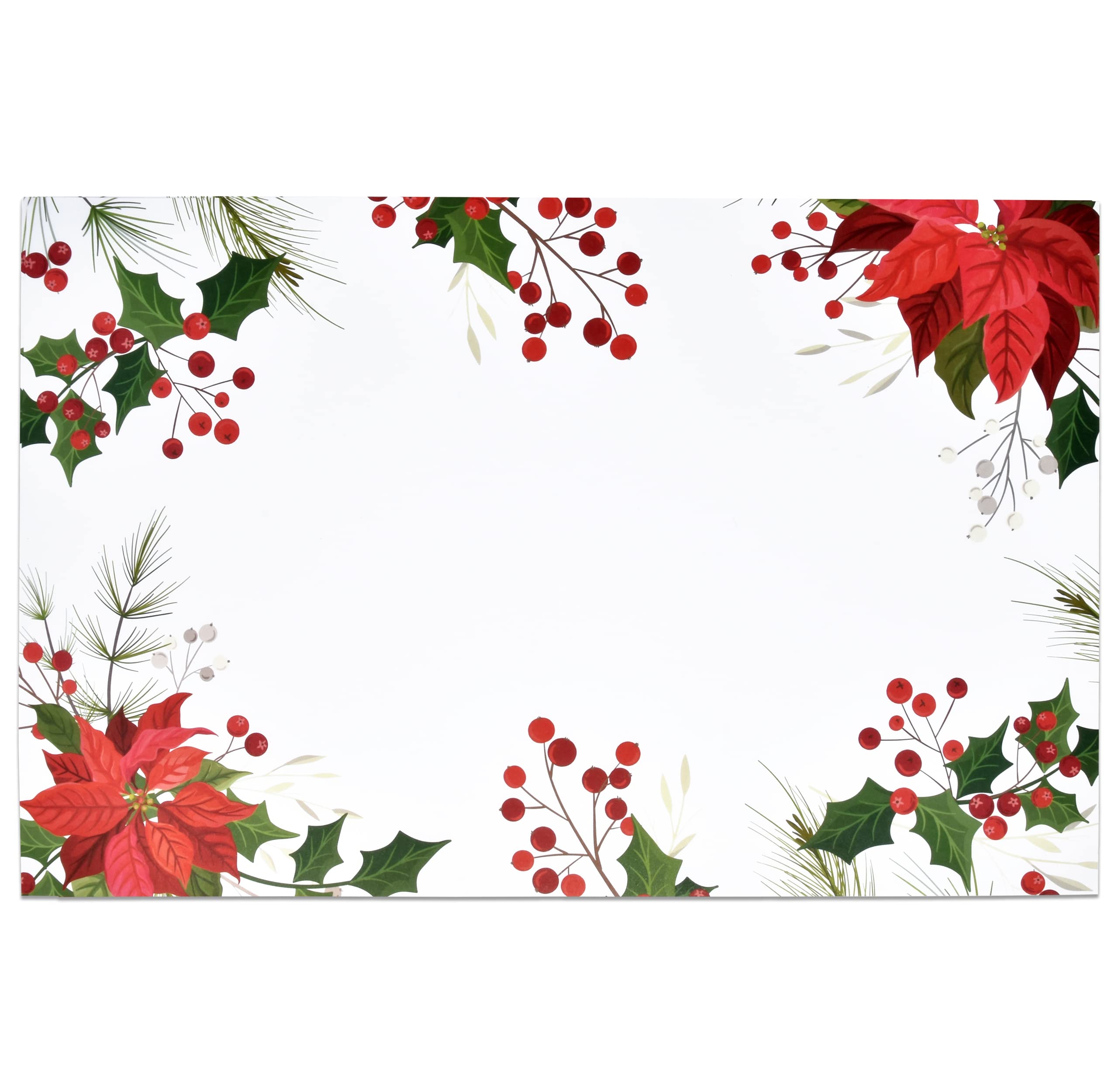 Gift Boutique 50 Disposable Christmas Paper Place Mats Red Poinsettia Flower with Green Holly Leaves Table Mat 11