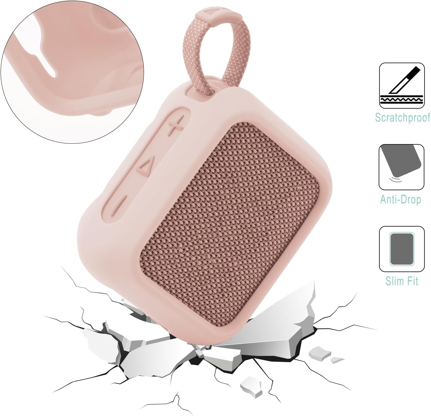 TXEsign Silicone Case for JBL Go 4, Go 4 Protective Cover, Travel Carrying Pouch w Anti-Dust Charging Cover Speaker Mount Strap (Pink) - Image 2