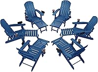 Vista 60 de YEFU Juego de 4 sillas Adirondack ajustables con reposapiés, sillas Adirondack ajustables de 5 niveles con otomana retráctil y 2 portavasos, sillas