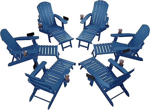 Miniatura 60 de YEFU Juego de 4 sillas Adirondack ajustables con reposapiés, sillas Adirondack ajustables de 5 niveles con otomana retráctil y 2 portavasos, sillas