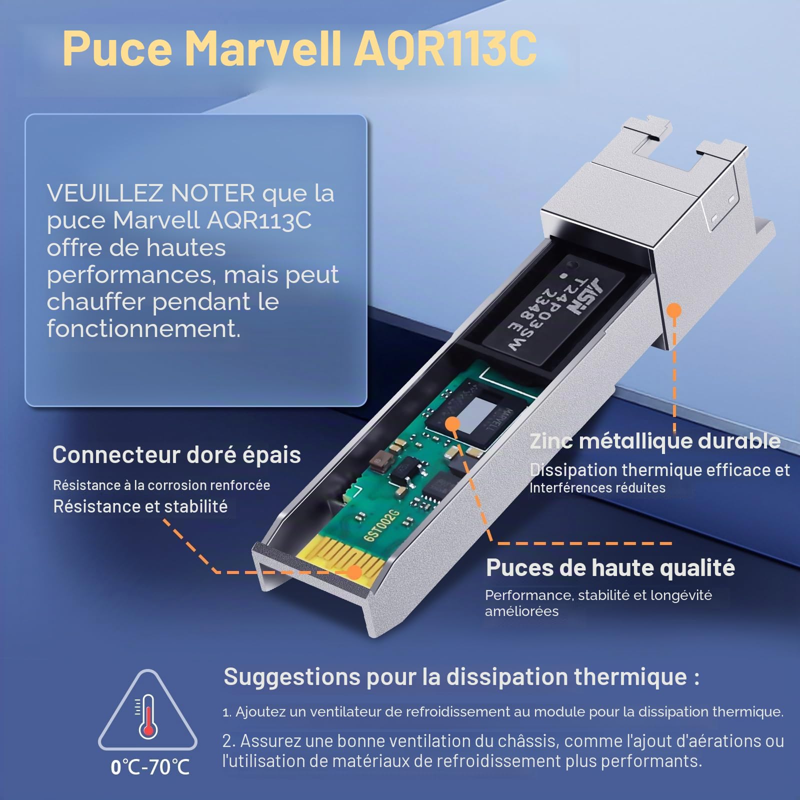 1,25/2,5/5/10GBase-T SFP+ 10gb RJ45 Module, Adaptateur sfp+ vers rj45 10gb, Cat.6a/7, jusqu'à 30 m, pour Cisco SFP-10G-T-S, Ubiquiti uacc-cm-rj45-mg, D-Link, MikroTik S+RJ10 and Other Open Switches