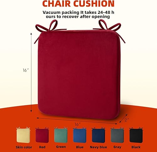 Miniatura 4 de Cojines de silla para sillas de comedor de 16 x 16 pulgadas, almohadillas para sillas de cocina con lazos y parte inferior antideslizante, fáciles