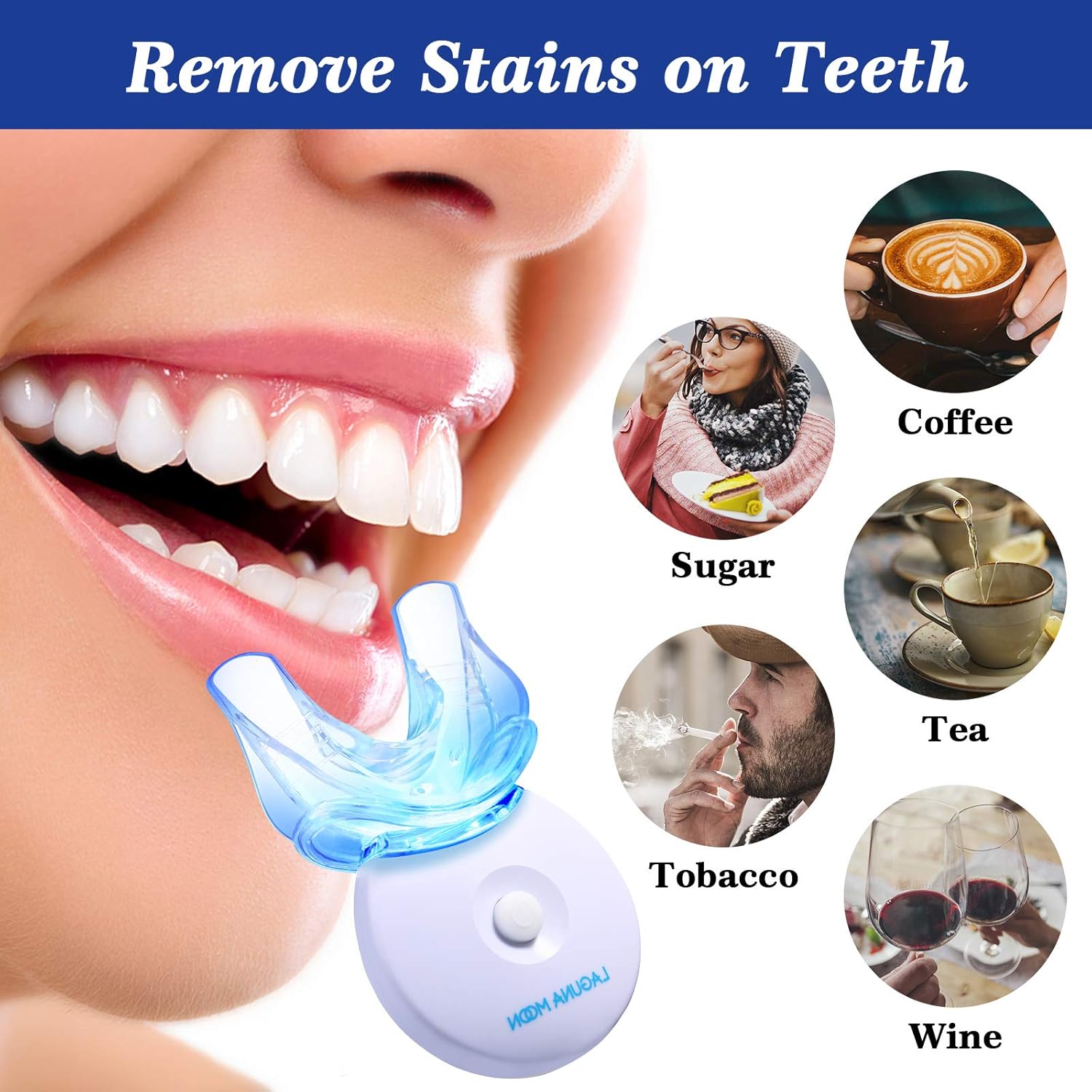 Teeth Whitening Kit with LED Light by Lagunamoon, 35% Urea Peroxide Teeth Whitening Gel, Mouth Tray, Wireless Teeth Whitening LED Light Helps Remove Stains from Coffee, Wine, Tea, No Sensitivity : Beauty & Personal Care