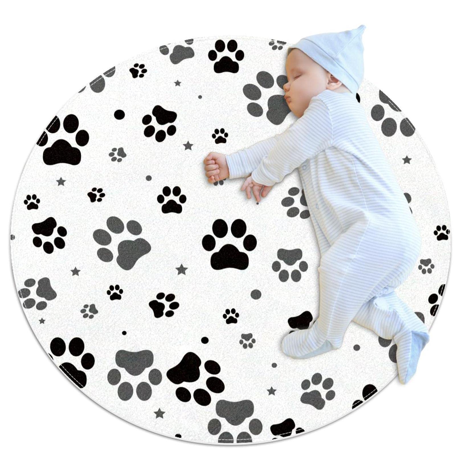 Tapis rond antidérapant motif pattes d'animaux en textile doux haute densité 100cm