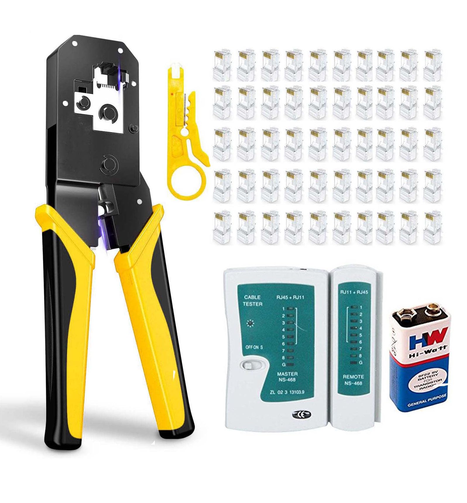Cable Tester RJ45 Crimp Tool kit Crimp Crimper CAT5e CAT5 Crimping Tool with 50PCS RJ45 CAT5 CAT5e Connectors Plug Network Tool kits (Combo Set) (B0CKY37Z97) Amazon Price History, Amazon Price Tracker