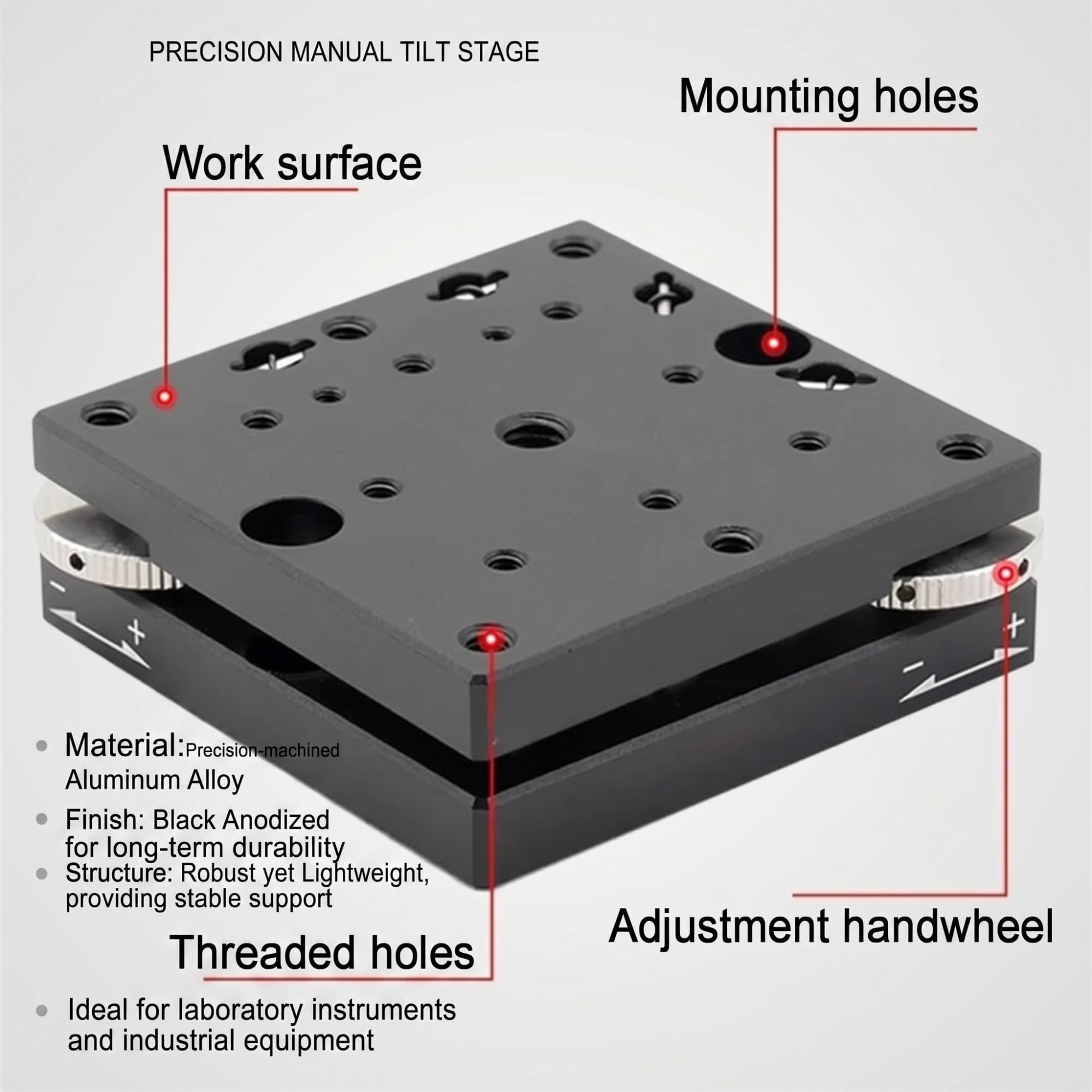 Manueller Neigetisch, Präzisions-XY-Neigeplattform, Goniometer-Tisch mit Mikrometerschraube (±2°), Positioniertisch aus Aluminiumlegierung, für optische Ausrichtung und Laborinstrumente