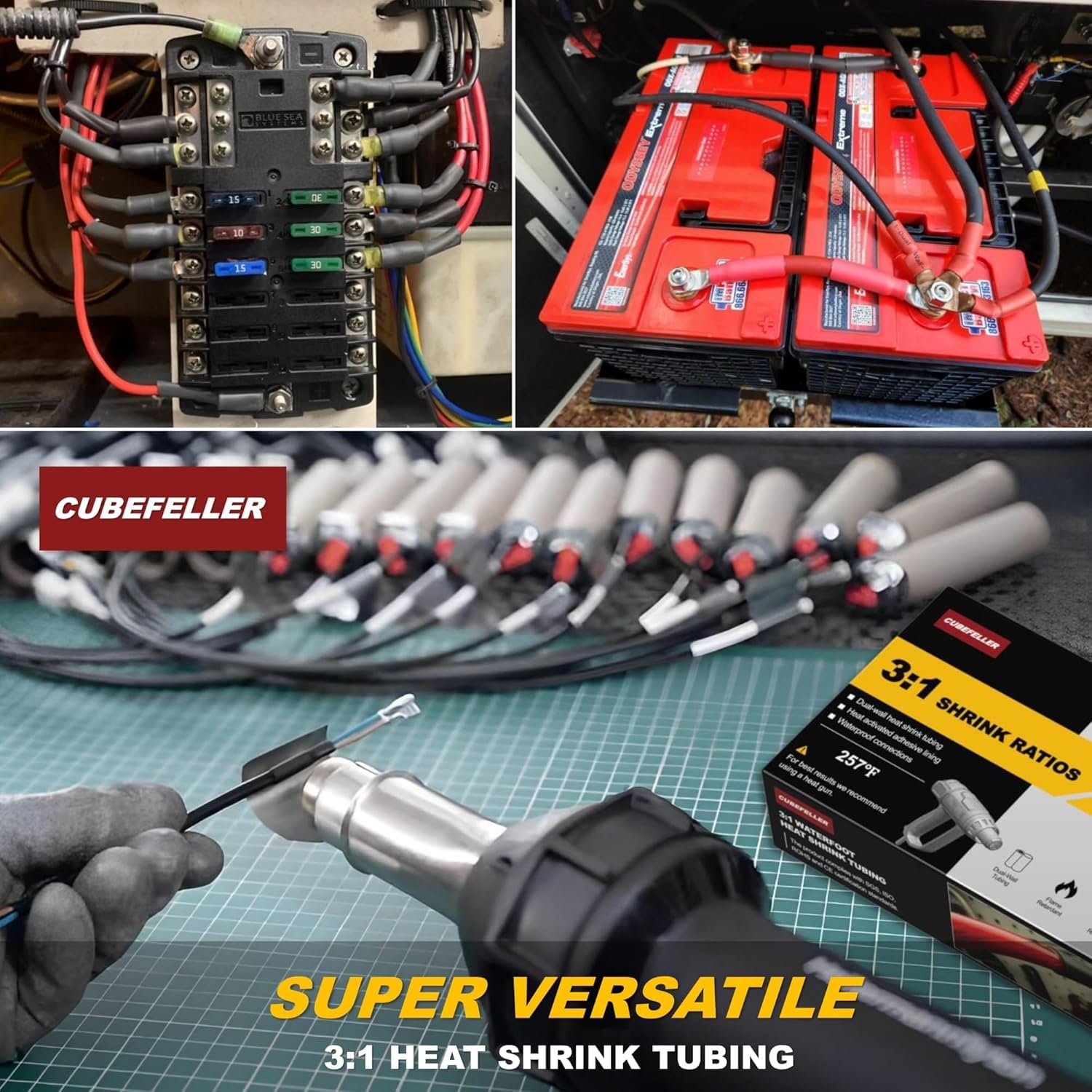 CUBEFELLER® 3:1 Ratio 1/2 Inch (12.7mm) Clear Heat Shrink Tubing - 4ft (1.22M Total Length), Marine Grade Waterproof Adhesive Lined, Insulation Sealing Oil-Proof Wear-Resistant,CFET0412C