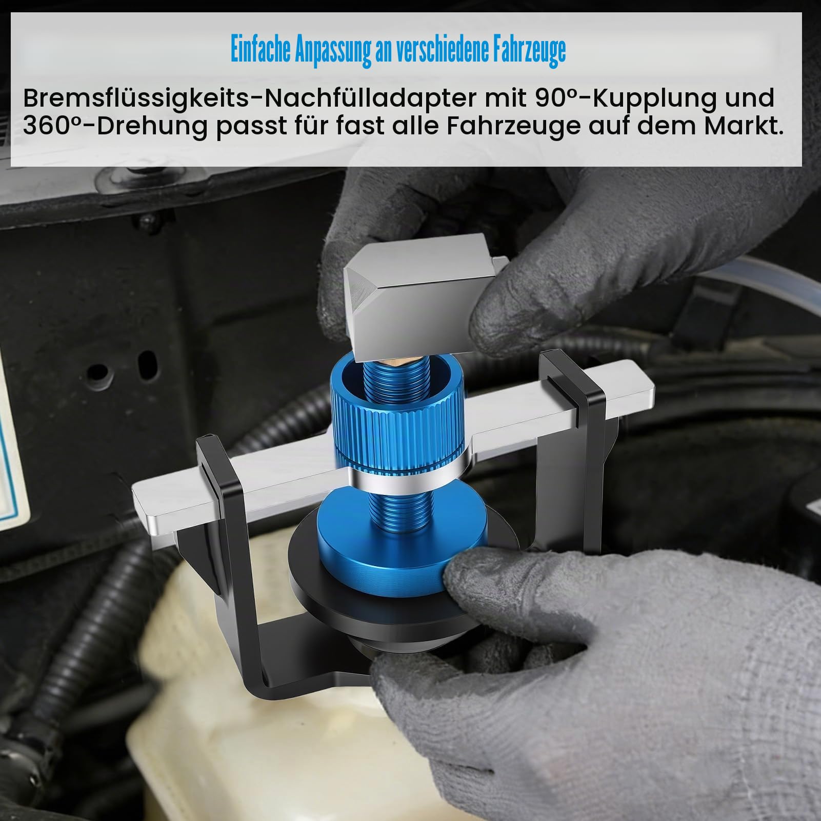 Universeller Bremsenentlüftungsgerät Adapter, 22-58mm Verstellbarer Bremsflüssigkeitsbehälter Adapter mit 4 Schnellkupplungen, Dichtungsring Anti-Leckage, für Meisten Fahrzeuge