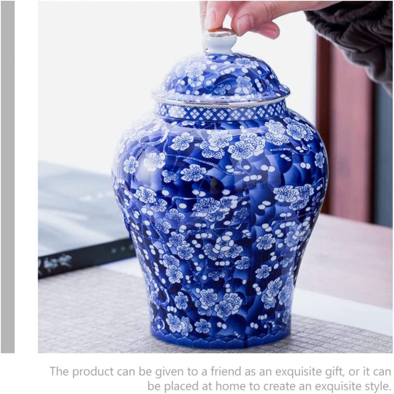 DKULMN Barattoli Decorativi, Barattolo di Porcellana Blu e Bianco con Coperchio, Scatola portaoggetti in Ceramica Cinese Antica Porcellana Blu e Bianca, Perfetto per Qualsiasi Stanza della Tua casa,S