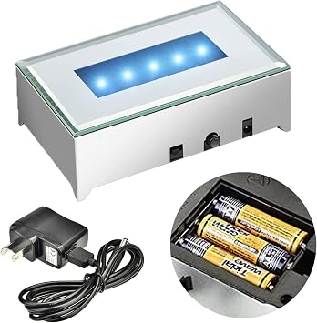 5 LED Light Pedestal - Programmable Brushed Silver Mirror Top Base Stand AC/USB Powered - for 3D Crystal Glass Art - Trophy, Orb & Crystal Light Bases - Illuminated Holder - Lighted Paperweight