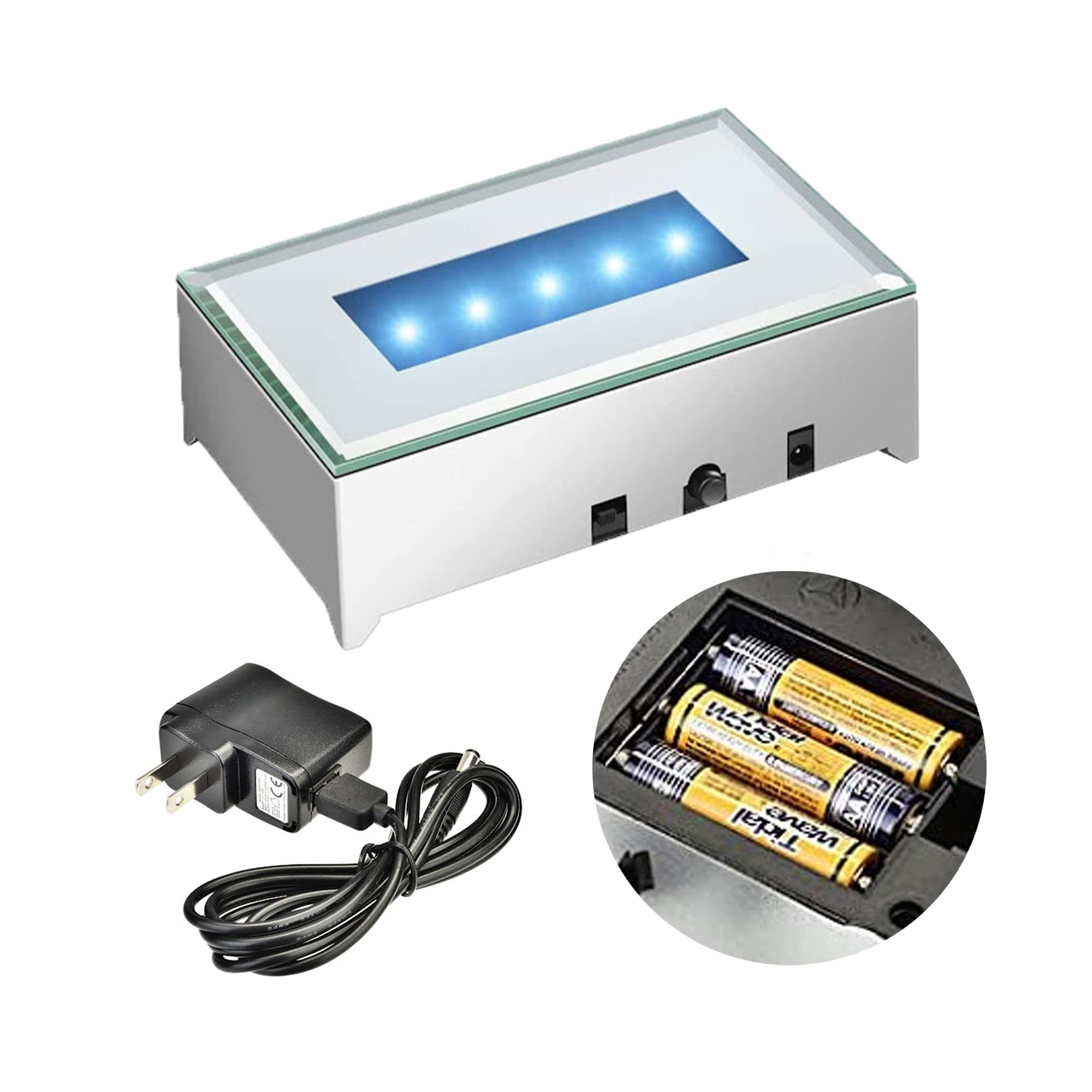 5 cokołów świetlnych LED, programowalny, szczotkowany, srebrny, zasilany prądem zmiennym i USB, do sztuki ze szkła kryształowego 3D, podstawy świetlne, podświetlany uchwyt, podświetlany