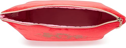 Miniatura 5 de Juicy Couture Bolsa de maquillaje roja Organizador de cosméticos de viaje esenciales de viaje con cremallera superior cuña terciopelo diamantes de