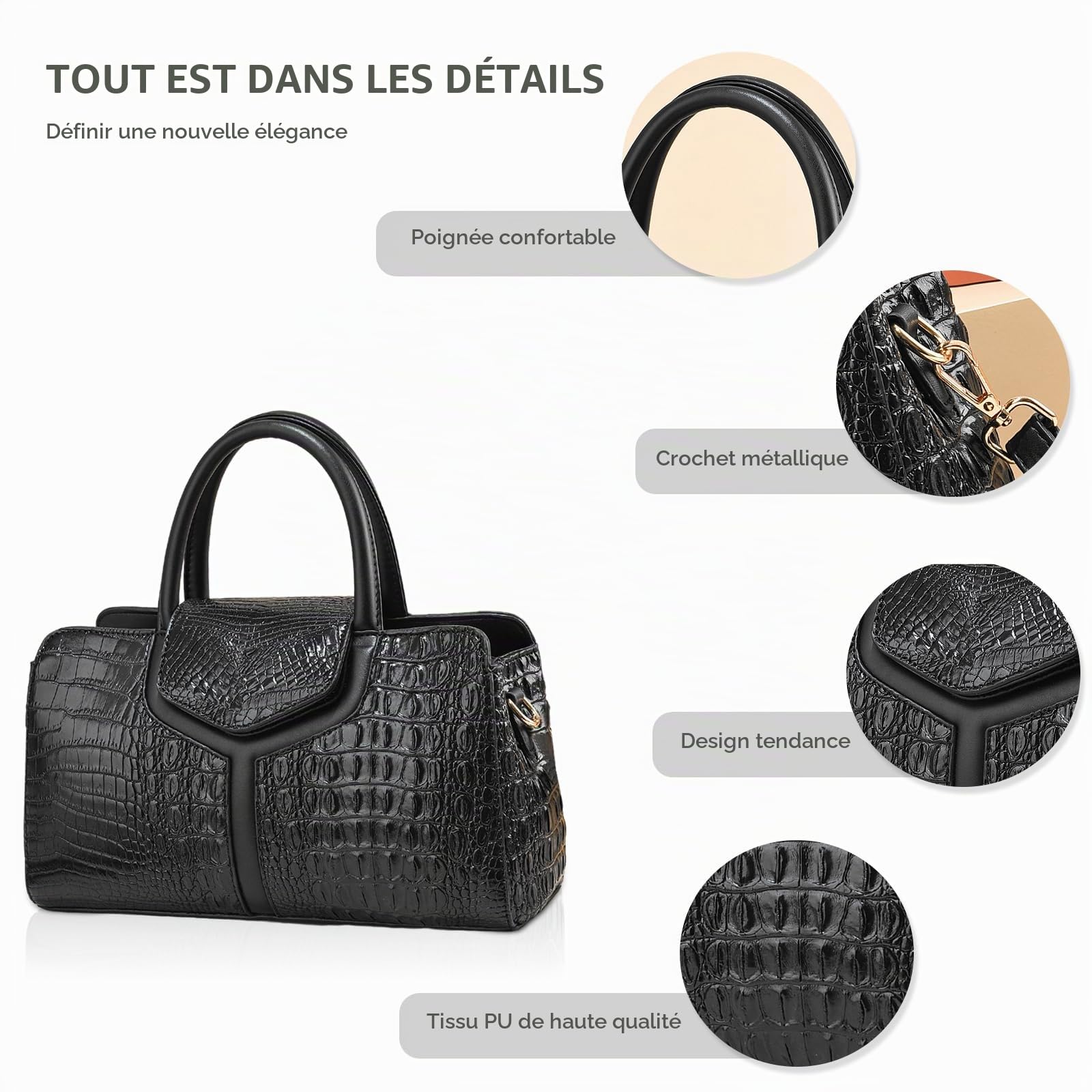 NICOLE & DORIS Sac à Main Femme Crocodile Sac Bandoulière PU Cuir Sac D'épaule Imperméable Sacs à Main Portés Epaule Elegant Sac Rétro Vintage