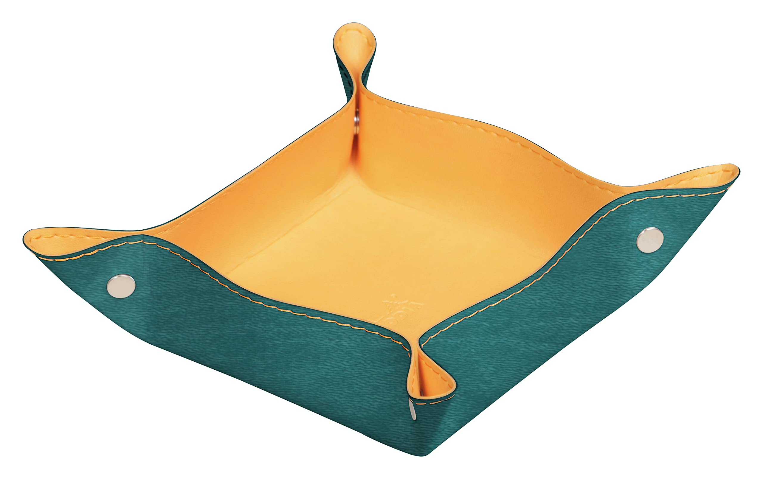 RHODIA 194593C, Peacock Reversible Tidy Box, 12x12x4.5 cm, Orange Saddle Stitching, Magnetic Corners, Faux Leather