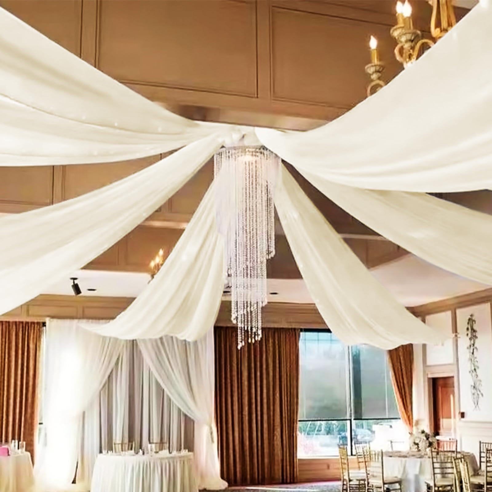 6 Panels Ivory Ceiling Drapes 5ftx20ft Wedding Ceiling Drapes Chiffon Fabric Arch Draping Sheer Curtains Soft Drapery Draping Wedding Ceiling