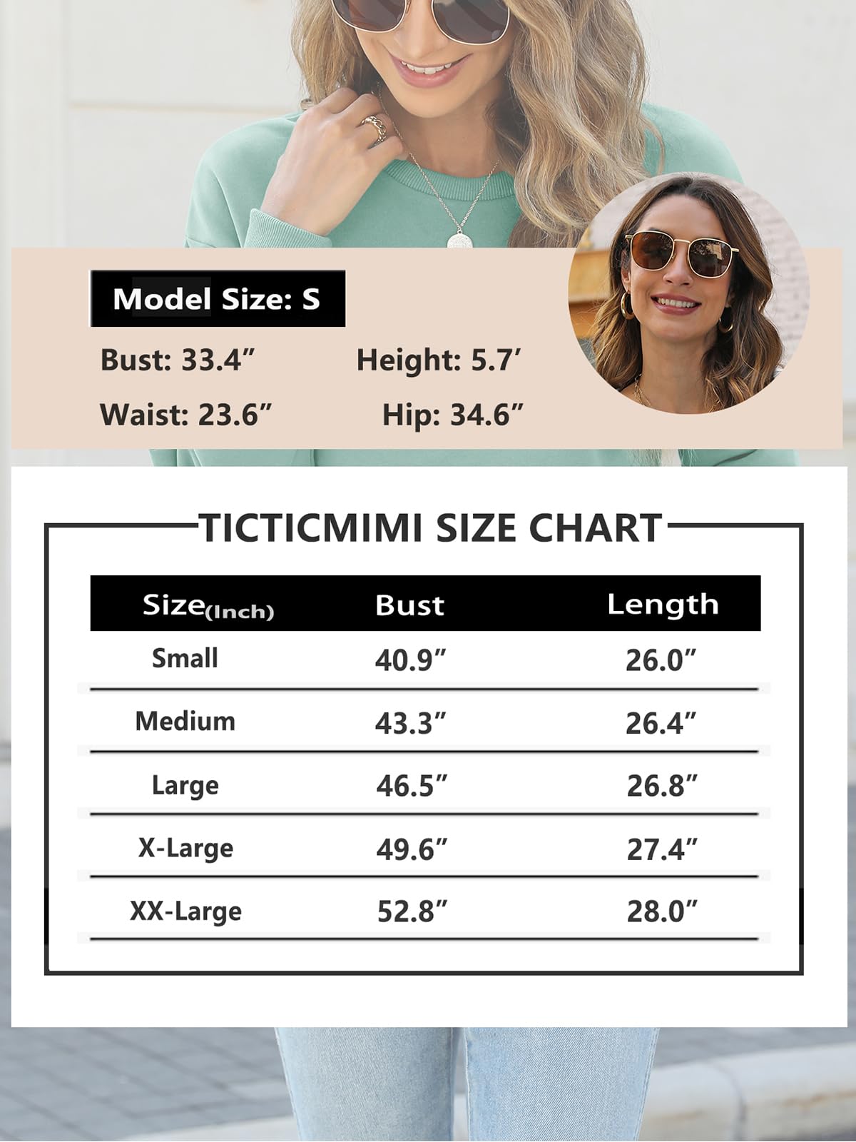 TICTICMIMI Damskie topy z długim rękawem Casual Color Block/Solid Cute Crewneck Bluzy Pulower Jesienne koszule