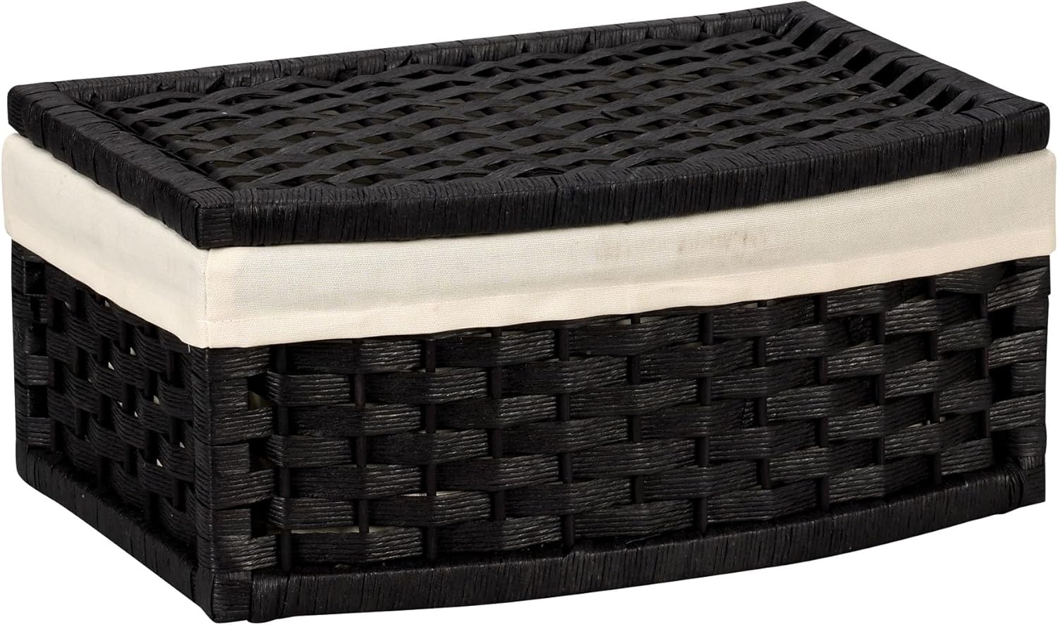 Household Essentials Hand-Woven Paper Rope Basket with Lid and Liner, Black Stain