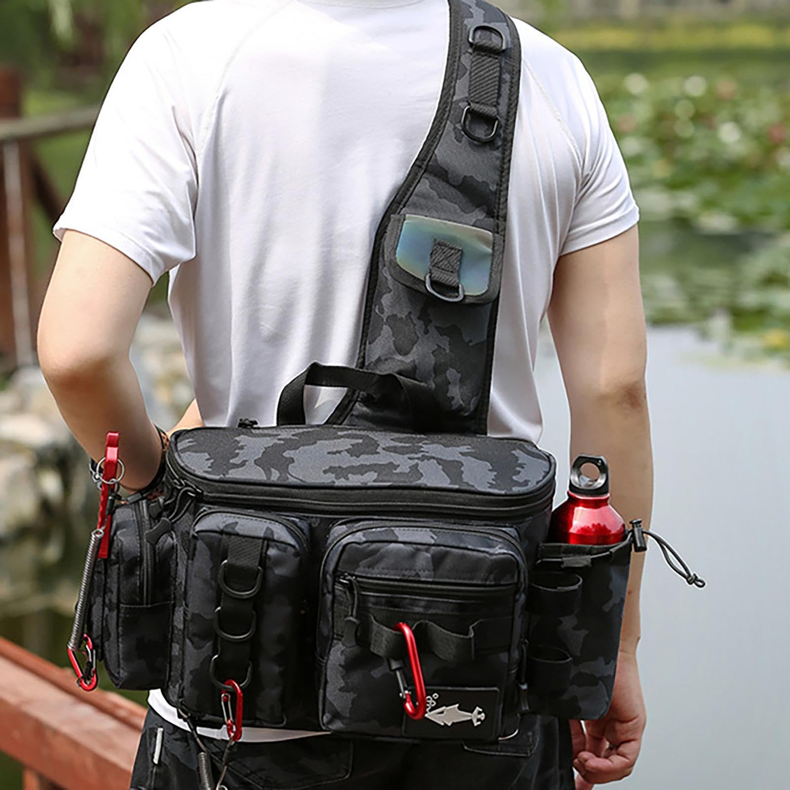 Générique Sling Bag Esca Gear Tackle Storage Rod Holder - Borsa a tracolla | resistente all'acqua per campeggio all'aperto, escursionismo, , Grande, H, riferimento alla descrizione
