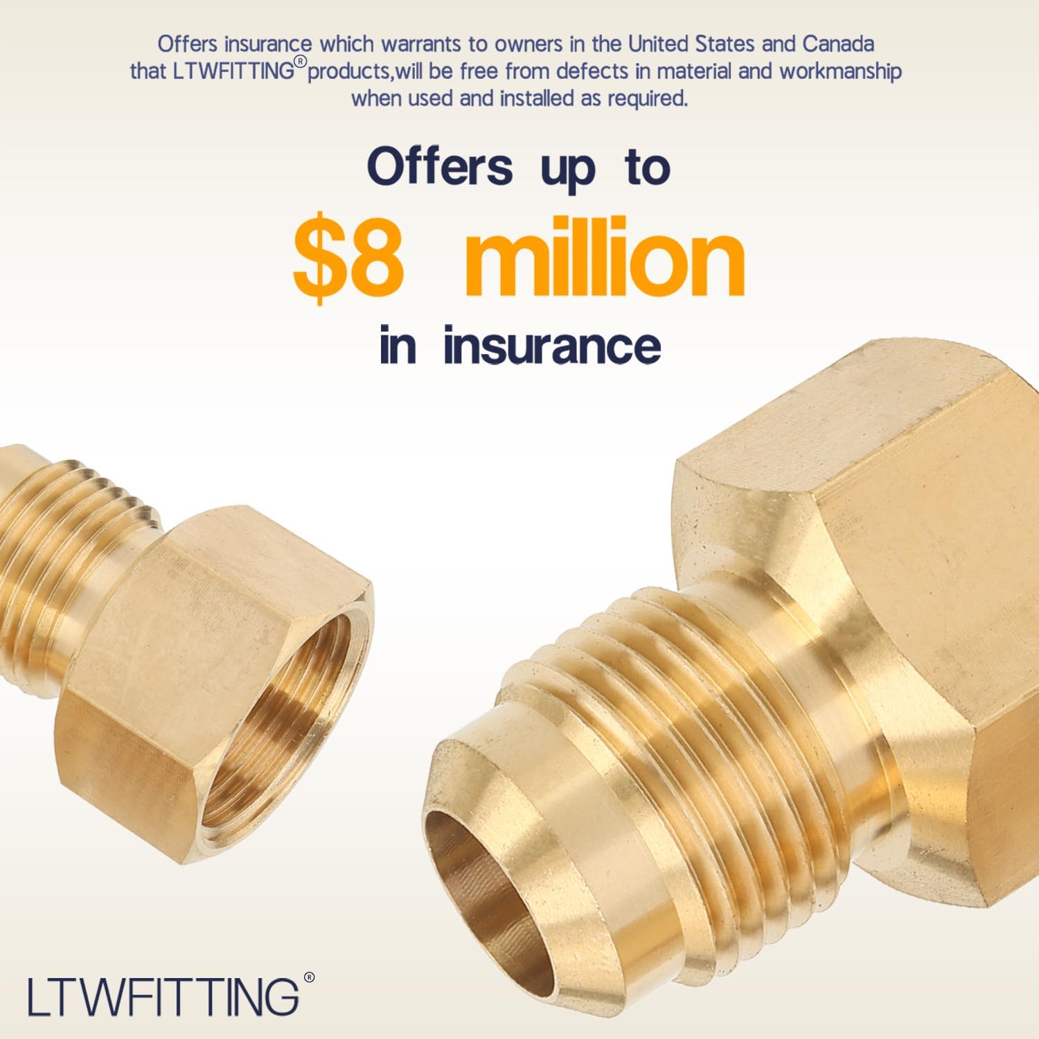 LTWFITTING Brass Fittings 45 Degree Flare 5/8" OD x 3/4" Female NPT Connector(Pack of 100)