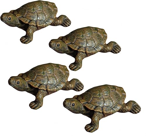 Estatua de tortuga de resina, 4 figuras en miniatura de tortuga, figura de jardín de tortugas para jardín de hadas, pecera, césped, estanque y