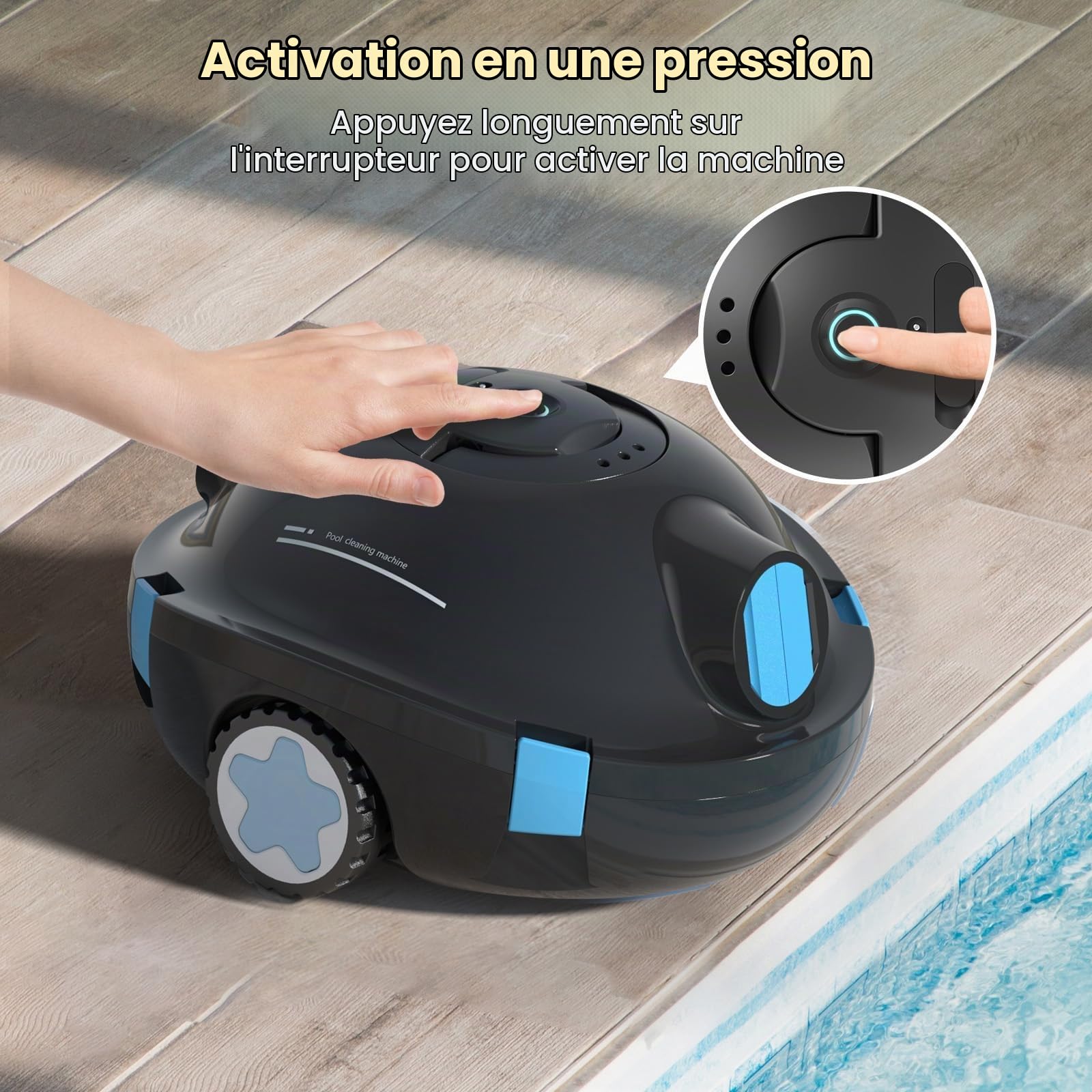 Robot Piscine, Robot Piscine sans Fil Y10 | Aspirateur Automatique et Puissant, 130 Minutes d'Autonomie & Auto-Stationnement, Conçu pour Bassins Enterrés et Piscines à Fond Plat jusqu'à 110 m²(Noir)