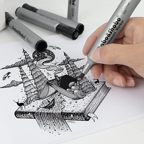 Miniatura 5 de Dabo&Shobo Paquete de 72 marcadores permanentes, punta de cincel, tinta de secado rápido, marcadores permanentes negros, funciona en plástico,