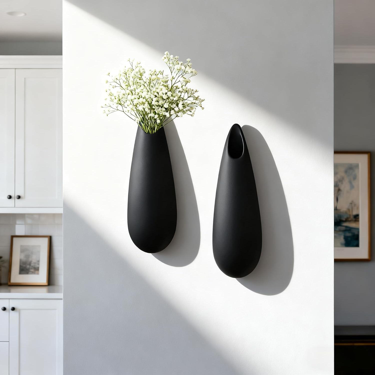 Sculptural Wall Ceramic Vase — 2 Pack Black Hanging Sconce Vase | Turn Flowers into Art — Decorative Ceramic Wall Sconce for Single Stem Displays
