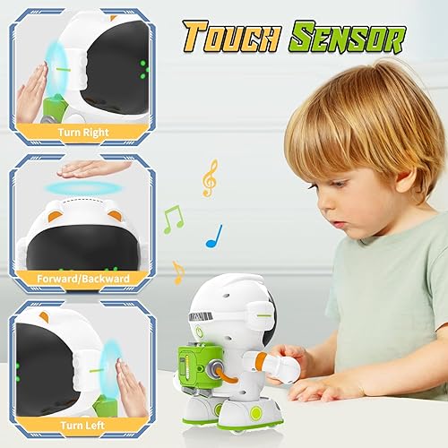 Miniatura 5 de KaeKid Robots de control de voz para niños, robot robótico inteligente interactivo con sensor táctil, reconocimiento de voz, canto, baile,