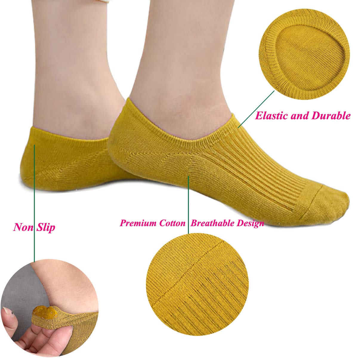 6 Pairs Calcetines Invisibles Hombre & Mujer, Algodón Transpirable Calcetines Cortos Elástco Con Silicona Antideslizante Calcetín Para Zapatos de Casuales