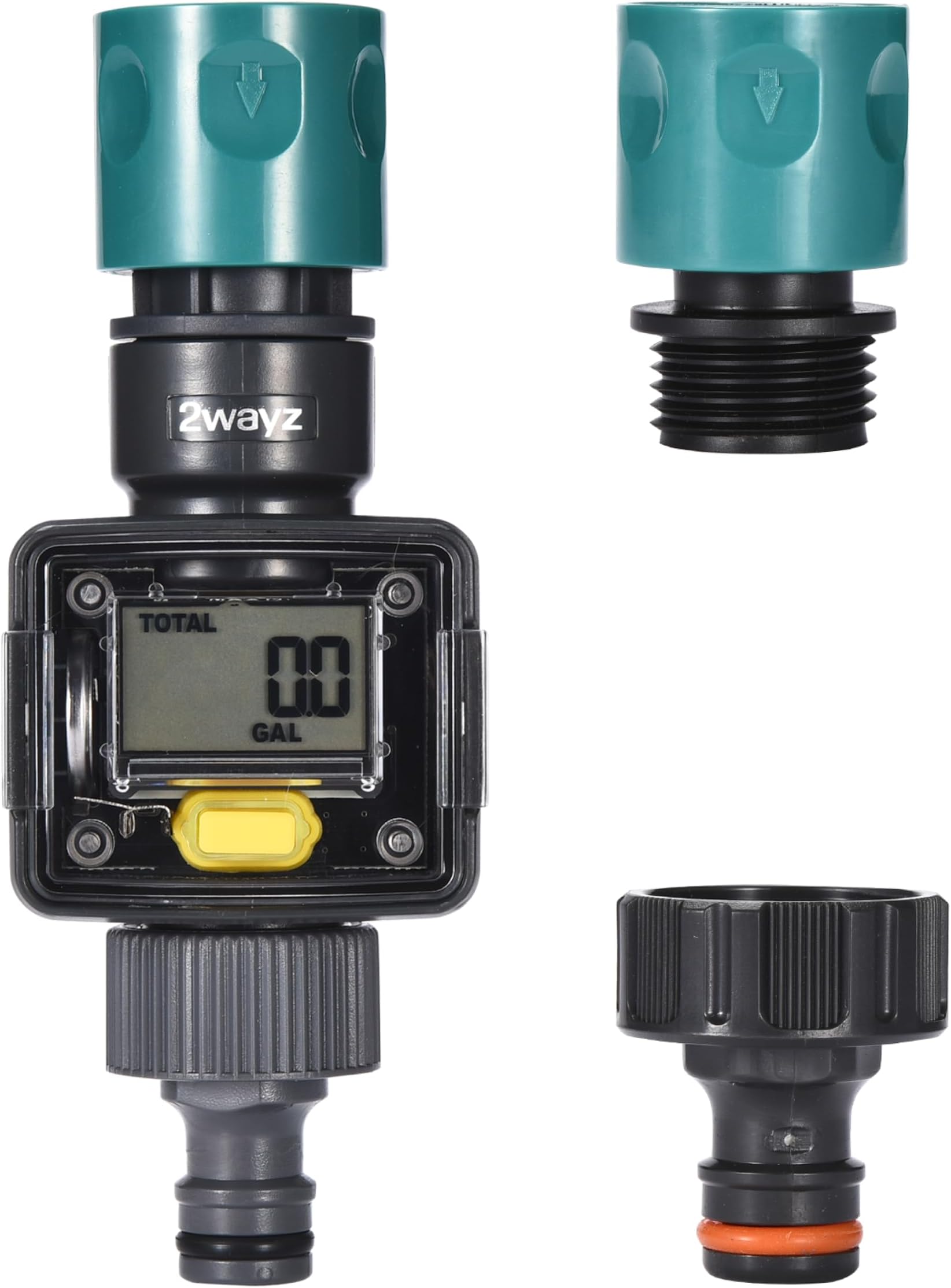 2WAYZ Smart Digital Water Meter Timer with Quick Connect Fittings - Water Flow Sensor - 4 Measuring Modes - Display Gallon/Liter Usage and Flow Rate - Ideal to Track Outdoor Garden Hose Watering