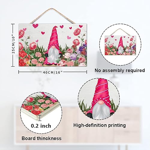 Miniatura 2 de TEANFUN Art Wood Sign Rectangle Hanging Wooden Plaque, Pink Rose Valentine Day Wood Sign with Rope Door Wall Artwork Decorative, 10x16 Inch Red