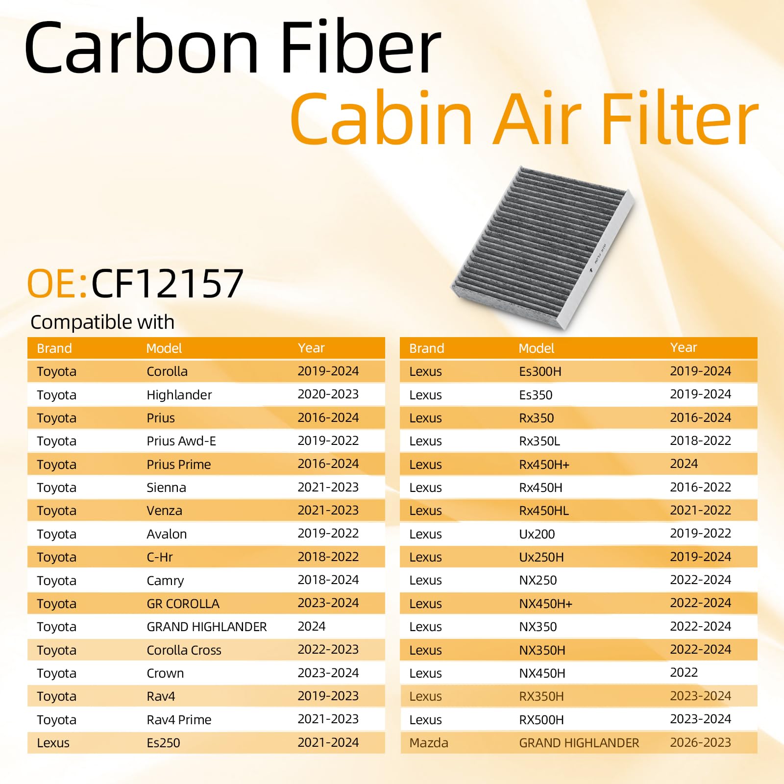 Activated Carbon Cabin Air Filter For Toyota, Lexus, Mazda - Fits Corolla, Camry, RAV4, Venza, ES350 & More