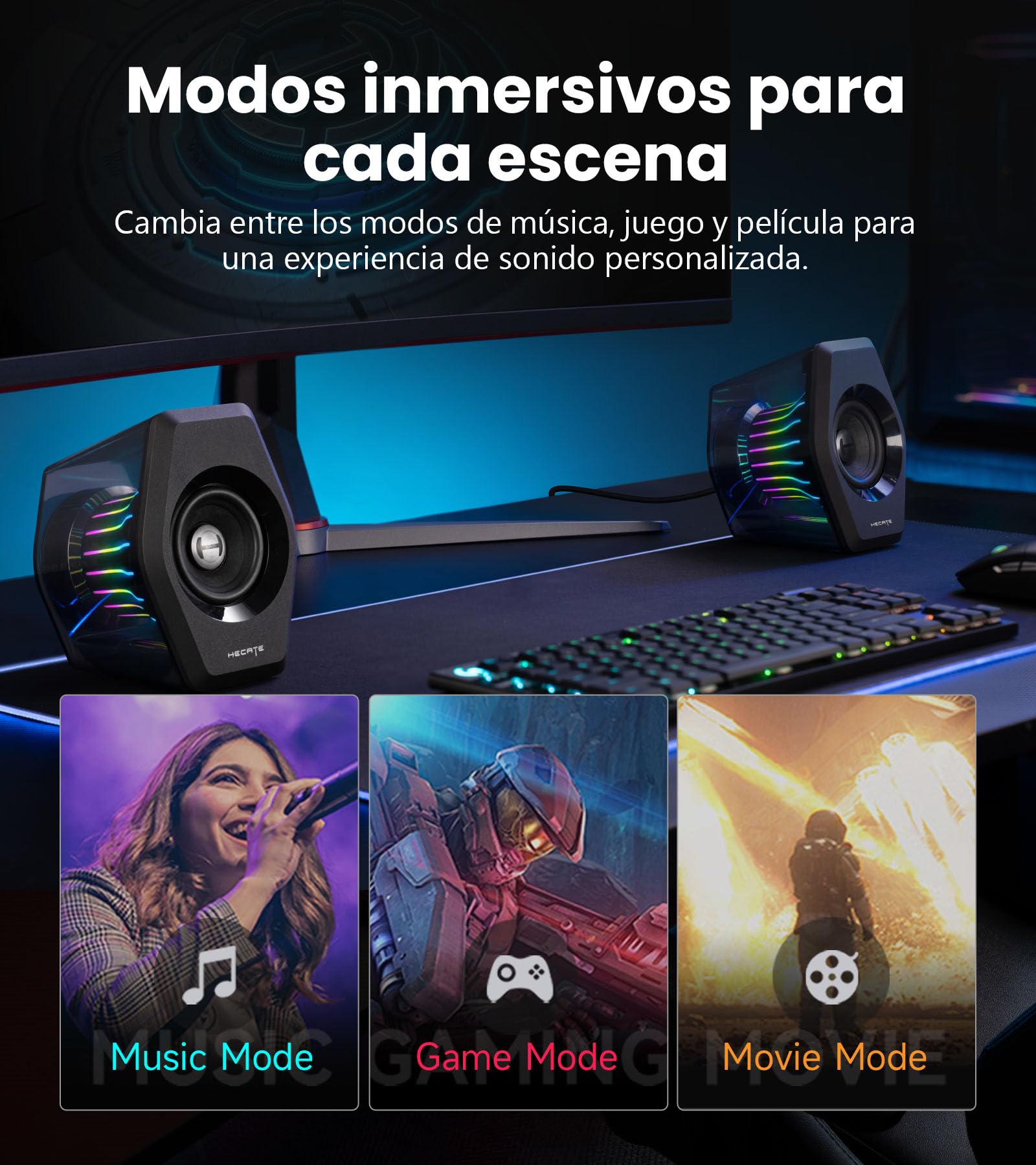 Edifier G2000 Pro 2.0 Altavoz RGB para Juegos, Potencia máxima 64W, sincronización de luz Tempoflow ™ 270 Grados, Sonido Envolvente Virtual 7.1-Bluetooth 5.4 / USB-C/AUX, Adecuado para PC (Negro)