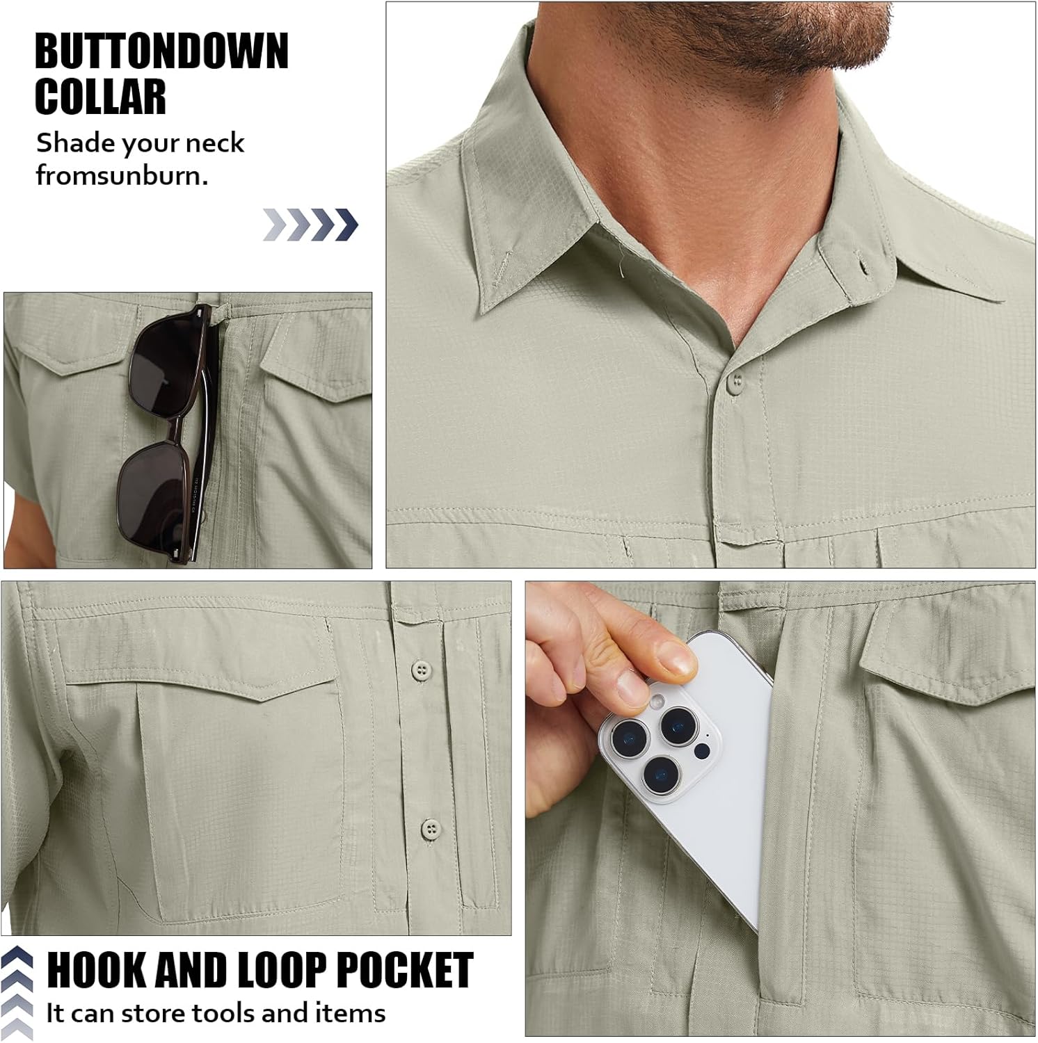 Men's Safari Hiking Fishing UPF 50+ UV Short Sleeve Button Shirt Lightweight Cooling Quick Dry Outdoor Sun Protection Shirts - Image 4