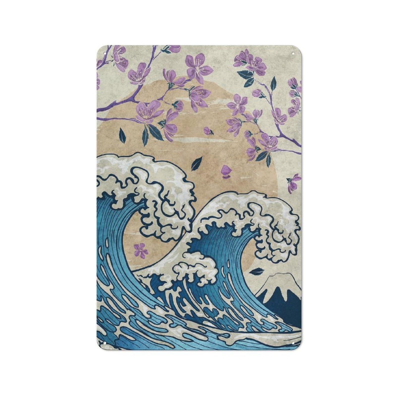 Junmoney Great Wave Off Kanagawa Retro Metal Sign 30X20cm For Dining Room Or Kitchen, For Vintage Wall Decor Fans, For Kitchen And Home Bar Decor