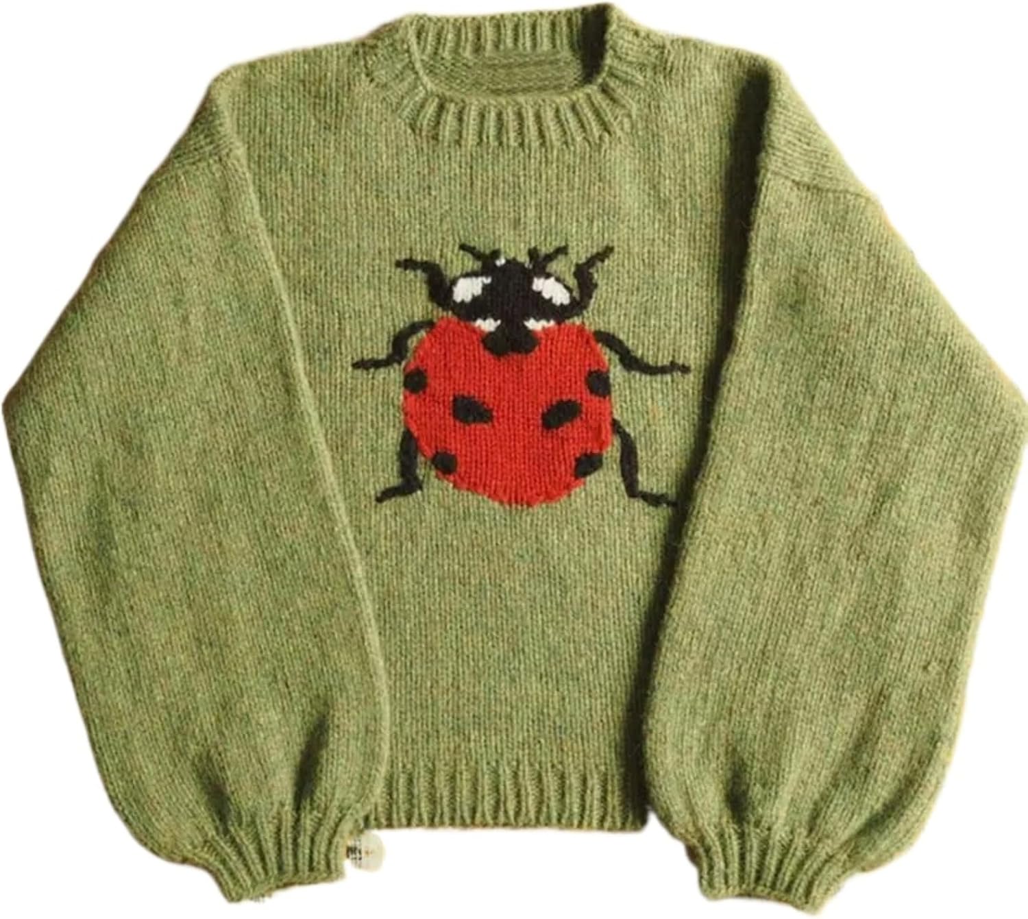 Women's Oversized Sweater Whimsy Twee Funky Ladybug Print Whimsical Y2K Knit Sweaters Pullover Whimsigoth Clothes