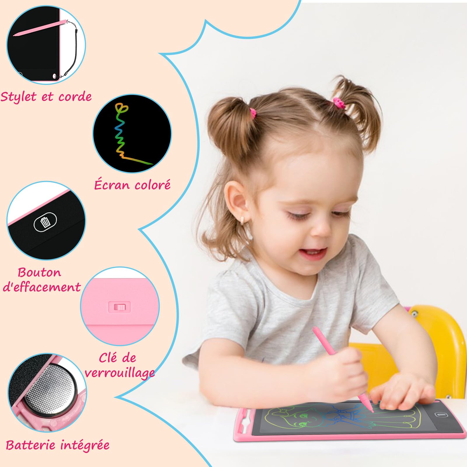 2 Pack 8,5 Pouces Tablette Dessin Enfant, Electight Tablette d'écriture LCD colorée avec Fonction de Verrouillage D'effacement, Anniversaire, Educatif Cadeau pour 2, 3, 4, 5, 6 7 Ans (Rose, Bleu)