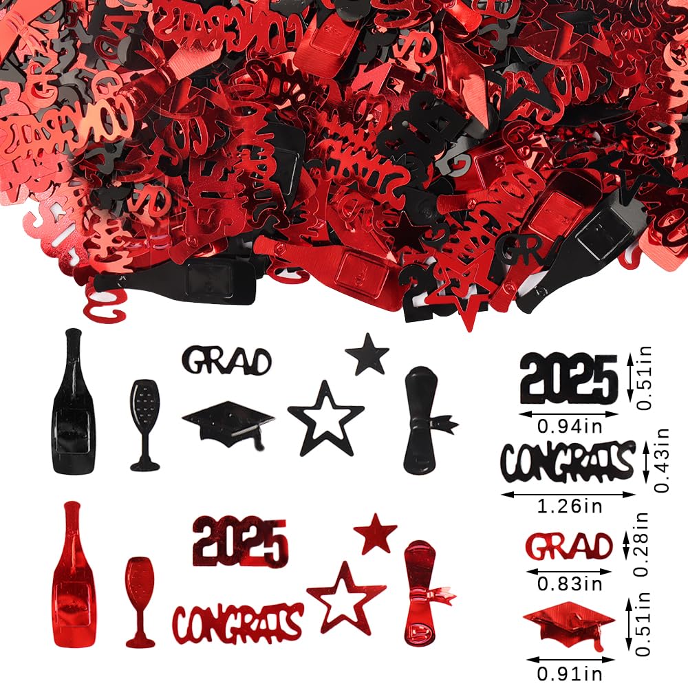 Hying 1000PCS Graduation Confetti 2025 for Table, Red Black Sequins Congrats Grad Graduation Confetti 2025 for Graduation Decoration Crafts Cards Class of 2025 Decorations DIY 2 oz