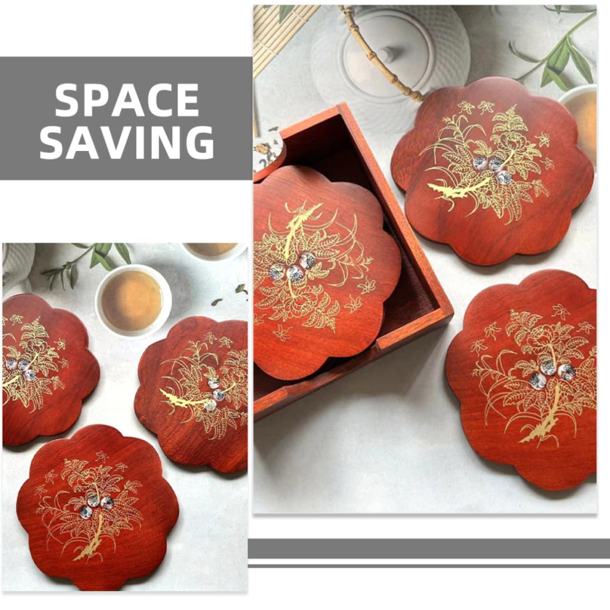 Veemoon Set de Dessous de Plat en Bois Rustique Cuisine, Isolation Thermique, Antidérapant, Support Polyvalent pour Casseroles et Boissons, Bureau et Maison