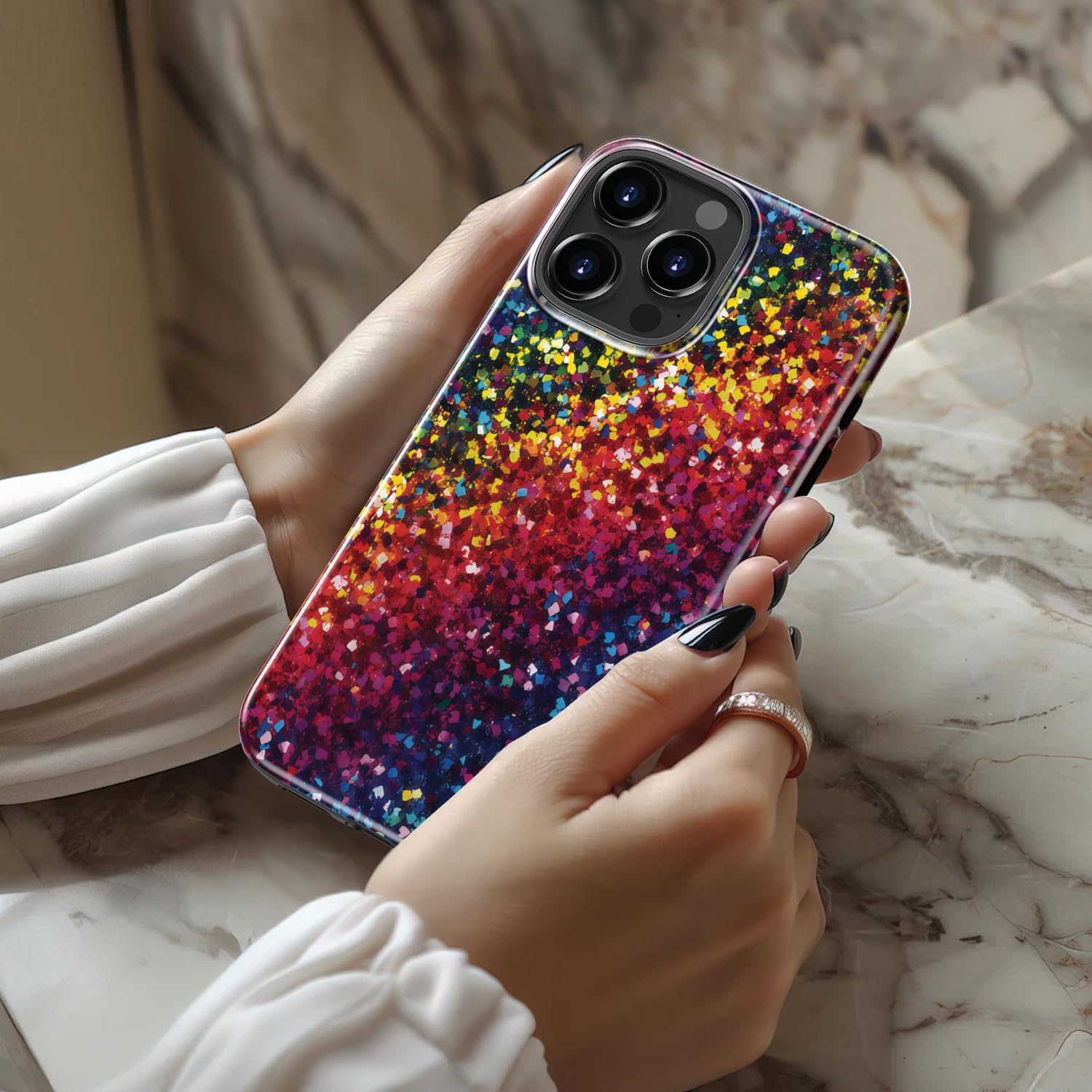for iPhone 15 Pro Case, Wireless Charging Compatible,Dual-Layer Protection with Stylish Wildflower Design, Soft Silicone + Hard Shell, Cute Chic Phone Cover for Women - Sparkle Spectrum - Image 2