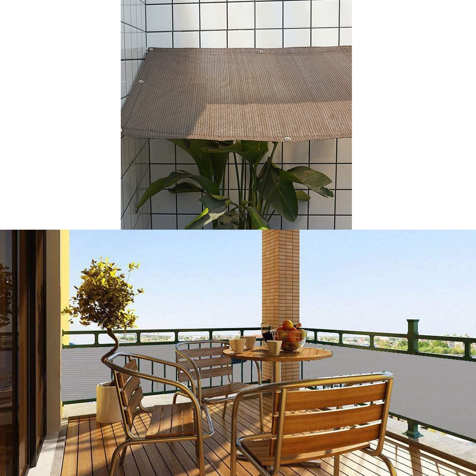 Ekran prywatności balkonu 65 x 550 cm Odporny na warunki atmosferyczne Parawan Balkonowy Parawan Wiatrowy z oczkami liny na patio na podwórku na werandzie, brązowy
