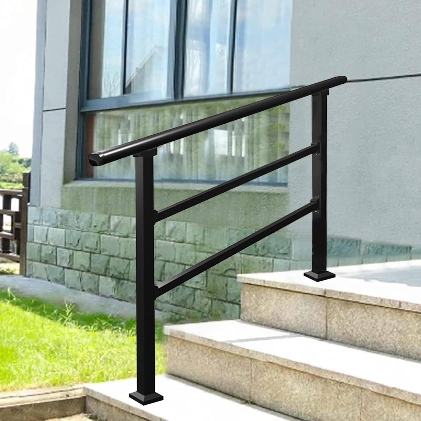 Jksyff A Modern Outdoor Handrail, Floor Mounted Transitional Railings For Concrete Steps Or Wooden Stairs, Djustable Safety Non-Slip Guardrail, Hand Support Railing(,120Cm/47Inch)