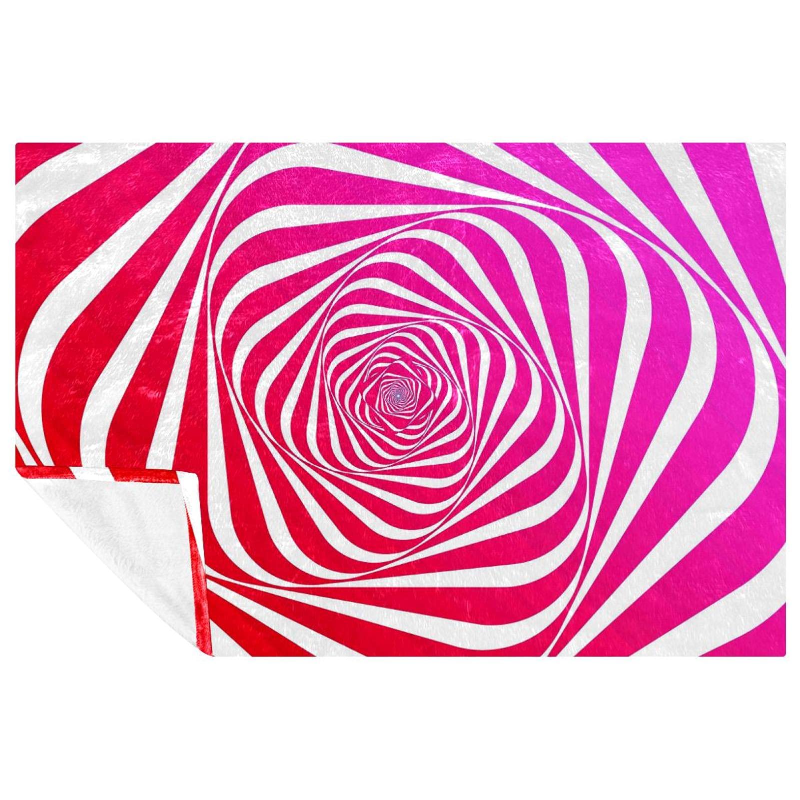 Couverture douce 150x100 cm à rayures géométriques roses pour lit