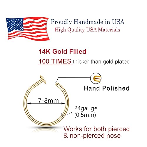 Miniatura 3 de Gold Silver Small thin nose ring hoop 20G 20 22 gauge stud nostril piercing jewelry for Women, 14k Gold filled or 925 sterling silver nose hoop (14k