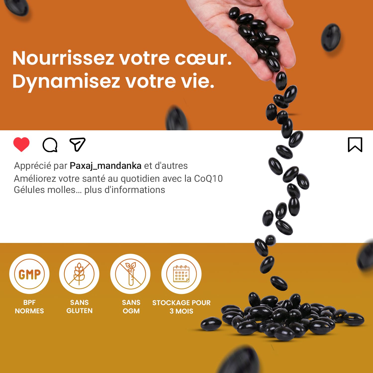 CoQ 10, coenzyme Q10 500 mg, 360 capsules molles (gélules), 1 an d'approvisionnement. Qualité BPF garantie.
