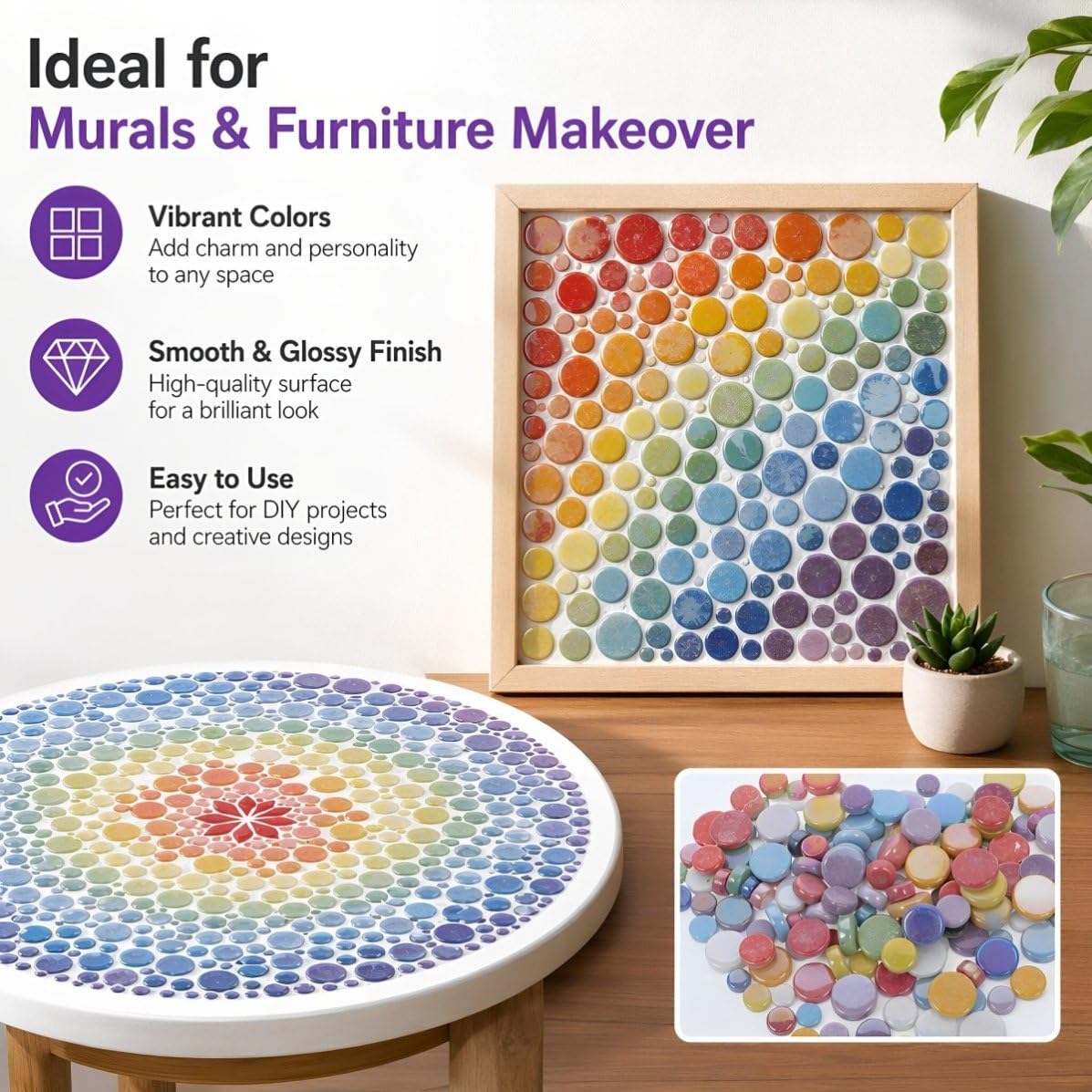 Baldosas de Mosaico de Vidrio Redondas y Planas para Manualidades DIY