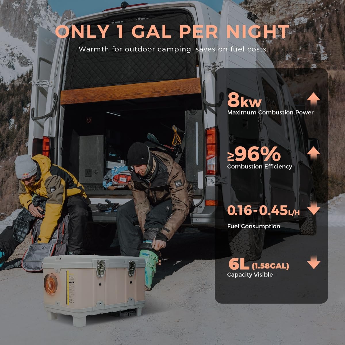 Toolbox Chauffage à air diesel portable 8 kW, 220-240 V CA et 12/24 V CC avec application Bluetooth et adaptateur UE, démarrage/arrêt automatique, mode plaque adaptative, chauffage diesel pour voiture