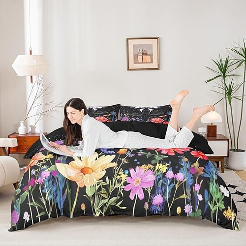 Miniatura 2 de Erosebridal Juego de ropa de cama bohemio con diseño de polilla de sol y luna, color negro y blanco, funda de edredón gótica de calavera de azúcar y